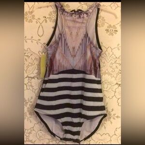 Kingdom & State Cathedral design Striped 1-Piece Ladies Swimsuit NEW Sz Sm & XS